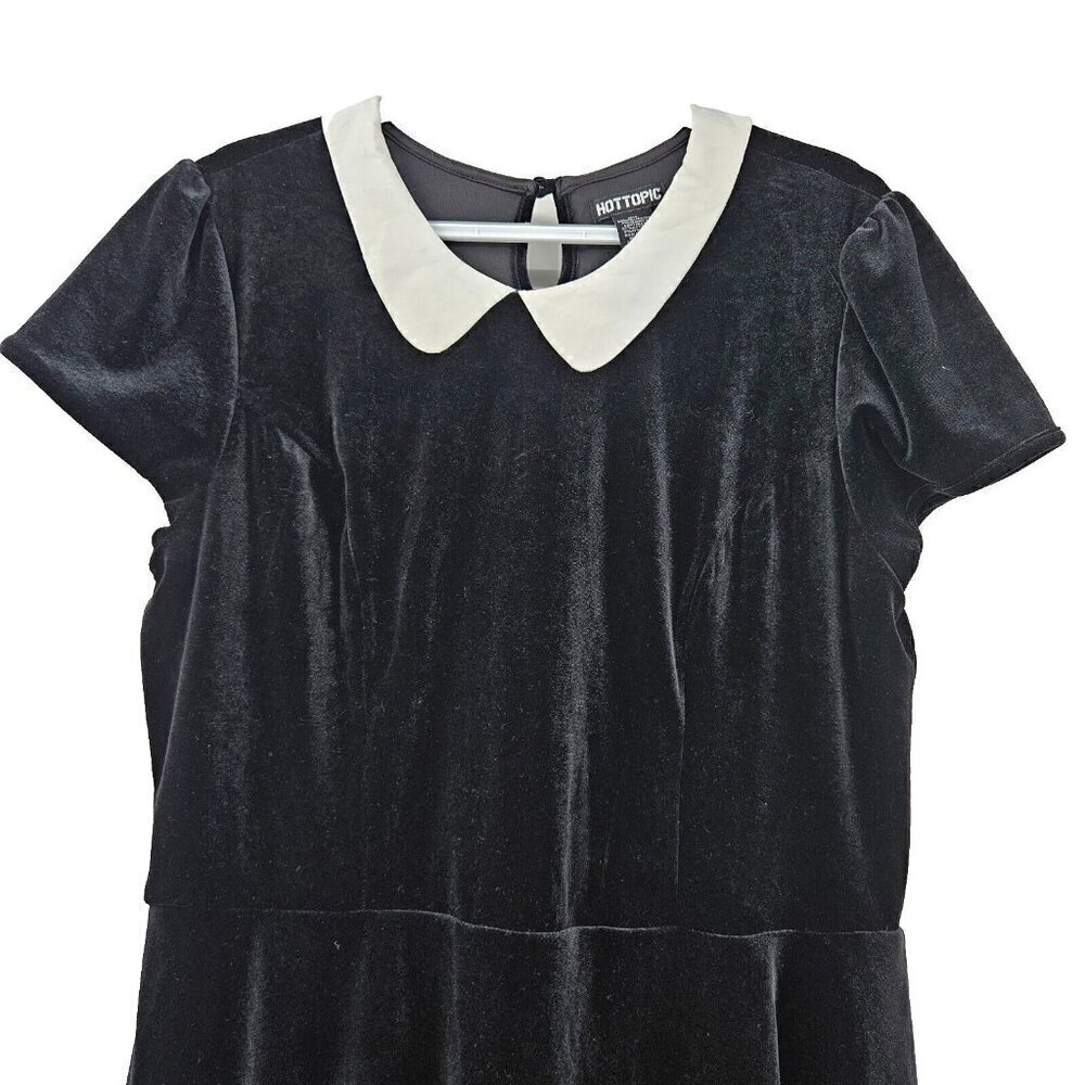 Hot Topic Black & White Collar Velvet Mini Dress Women's Size XXL Fit & Flare - Picture 6 of 11